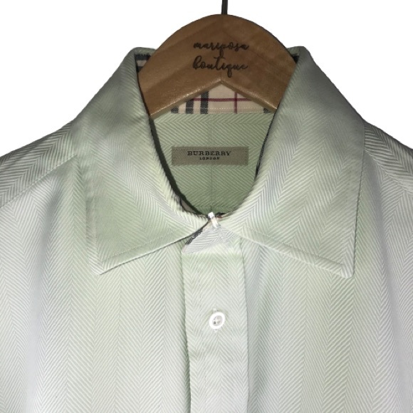BURBERRY LONDON Mens Oxford French Cuffs Dress Shirt Nova Check Mint Green - Picture 5 of 10
